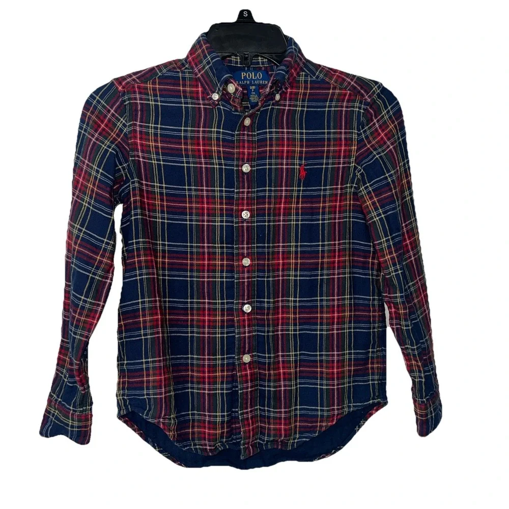 Polo Ralph Lauren Plaid Flannel‎ Shirt Blue Red Yellow Boys Size Size 8